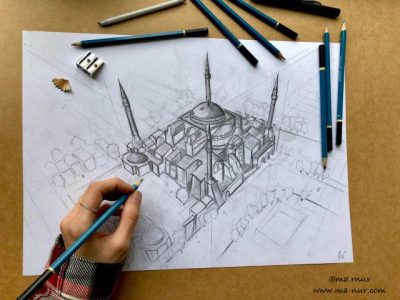 3 Point Perspective, Dimension, Depth, Viewpoint, Angle Drawing