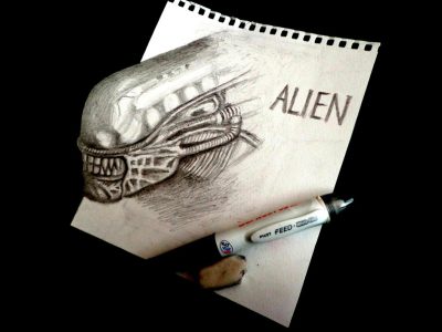 3D Alien, Extraterrestrial Model, Sci-Fi Art, Space Creature, Futuristic Design Drawing