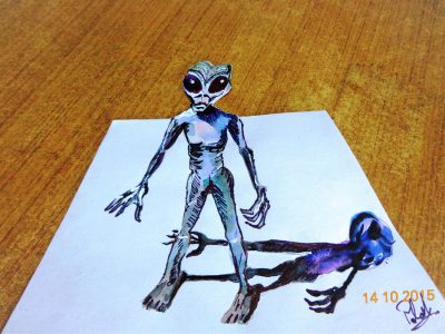 3D Alien, Extraterrestrial Model, Sci-Fi Art, Space Creature, Futuristic Design Drawing