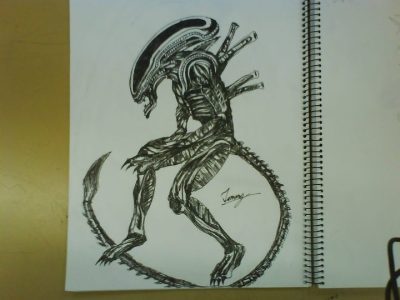 3D Alien, Space Creature, Sci-Fi Character, Digital Artwork, Extraterrestrial Model Drawing