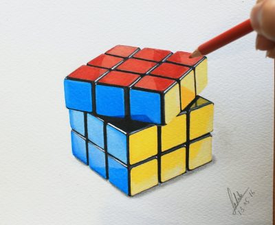 3D Rubiks Cube, Brain Teaser, Colorful Cubes, Puzzle Game, Spatial Challenge Drawing