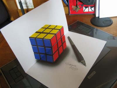 3D Rubiks Cube, Brain Teaser, Colorful Cubes, Puzzle Game, Spatial Challenge Drawing