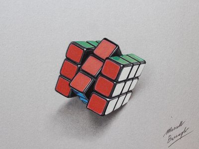 3D Rubiks Cube, Brain Teaser, Colorful Cubes, Puzzle Game, Spatial Challenge Drawing