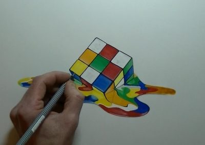 3D Rubiks Cube, Brain Teaser, Colorful Cube, Puzzle Game, Spatial Challenge Drawing