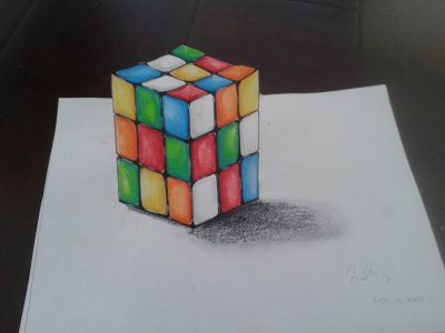 3D Rubiks Cube, Brain Teaser, Colorful Cubes, Puzzle Game, Spatial Challenge Drawing