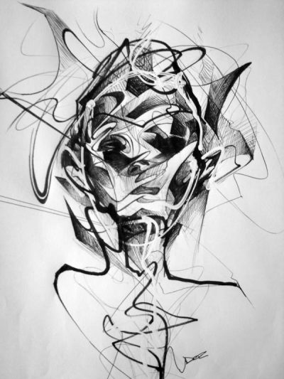 Abstract Face, Artistic Expression, Geometric Design, Visual Interpretation, Contemporary Art Drawing