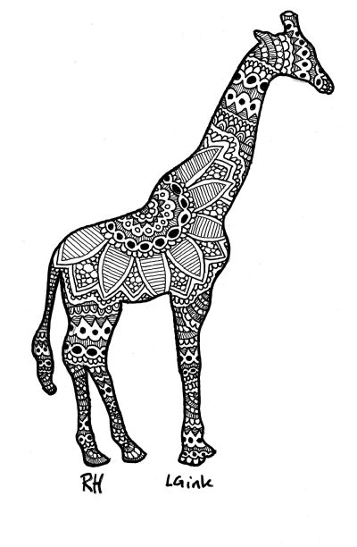 Abstract Giraffe, Surreal Art, Animal Representation, Colorful Patterns, Imaginative Design Drawing