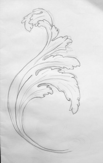 Acanthus Leaves, Botanical Inspiration, Classic Elegance, Architectural Motif, Ornamental Design Drawing