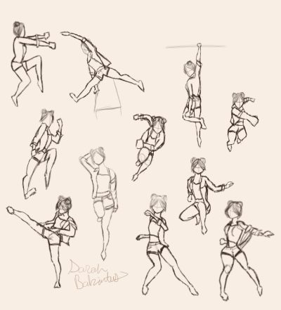 Action Pose, Bold Movement, Energetic Position, Dynamic Stance, Striking Posture Drawing