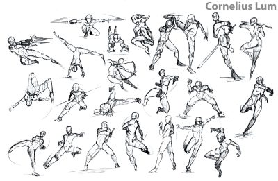 Action Pose, Athletic Posture, Motion Capture, Dynamic Stance, Energetic Position Drawing