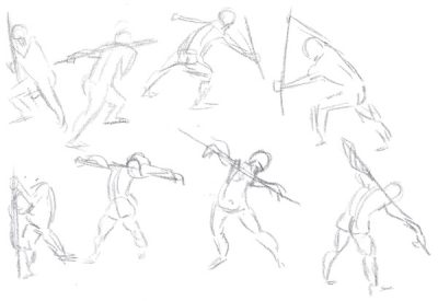 Action Pose, Dynamic Stance, Athletic Position, Motion Capture, Energetic Posture Drawing