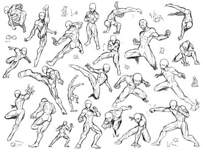 Action Pose, Bold Attitude, Energetic Position, Dynamic Stance, Heroic Posture Drawing