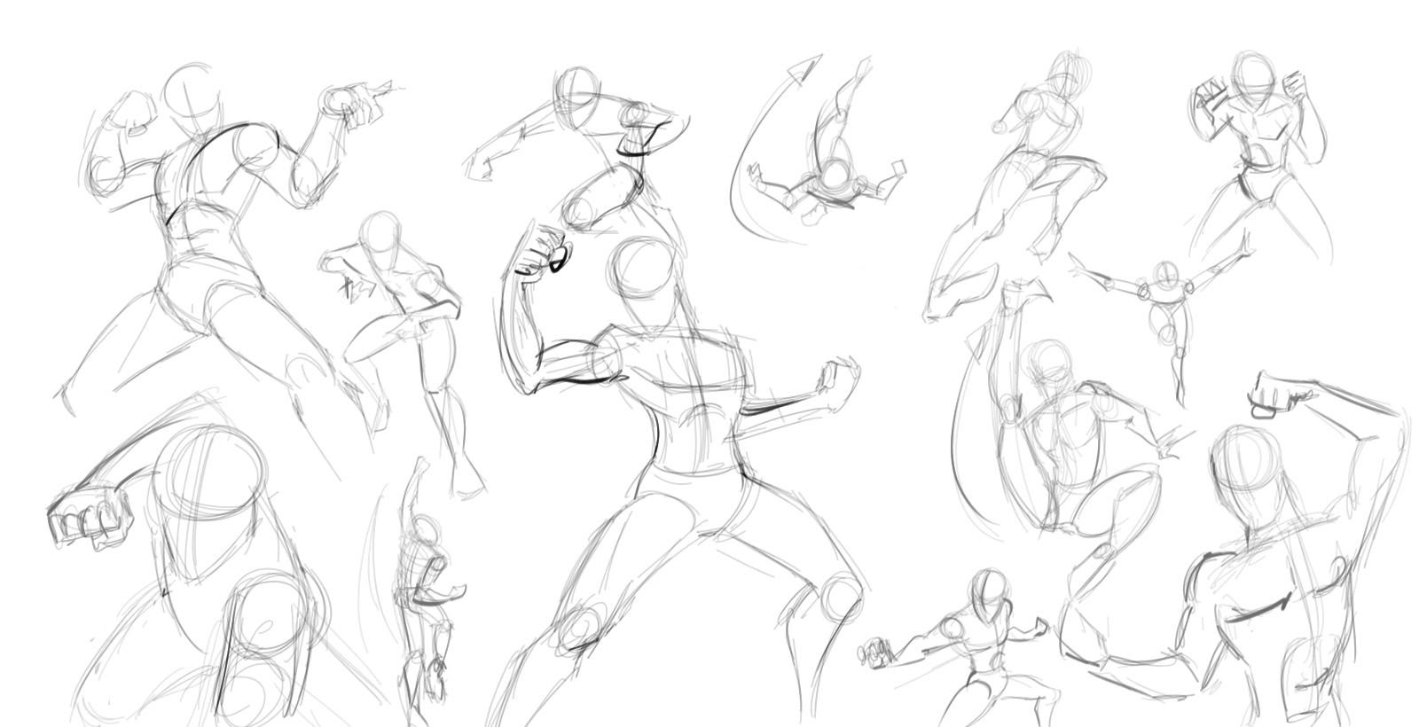 Action Poses Drawing Detailed Sketch