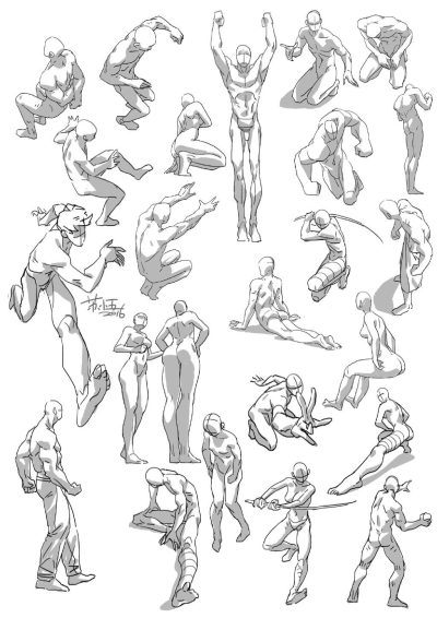 Action Pose, Athletic Posture, Motion Capture, Dynamic Stance, Energetic Position Drawing