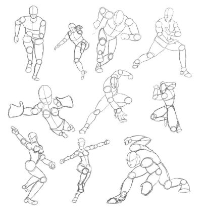 Action Poses, Energetic Movements, Dynamic Stances, Athletic Expressions, Powerful Gestures Drawing