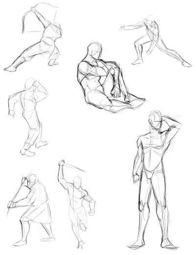 Action Poses, Energetic Movements, Dynamic Stances, Athletic Expressions, Powerful Gestures Drawing