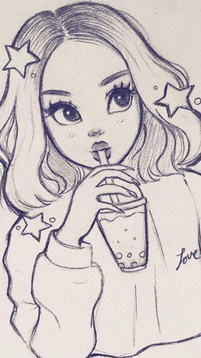 Girl Aesthetic, Soft Colors, Feminine Vibes, Vintage Touch, Whimsical Charm Drawing