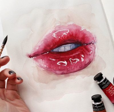 Aesthetic Lips, Chic Style, Plump Texture, Glossy Finish, Vibrant Color Drawing