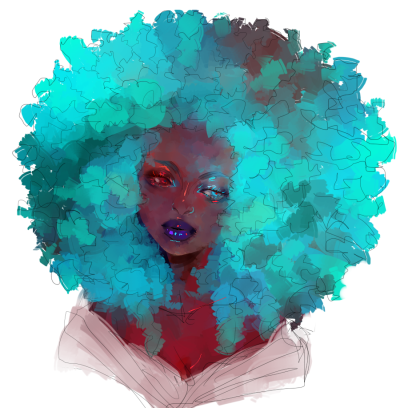 Afro, Voluminous, Natural, Curly, Textured Drawing