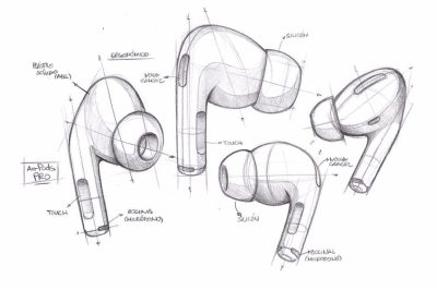 Airpods, Bluetooth Headphones, Wireless Earbuds, Touch Controls, Noise Cancellation Drawing