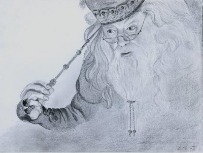 Albus Dumbledore, Hogwarts Headmaster, Magical Leader, Powerful Wizard, Wise Mentor Drawing