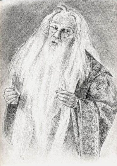 Albus Dumbledore, Magical Leader, Powerful Wizard, Wise Mentor, Hogwarts Headmaster Drawing