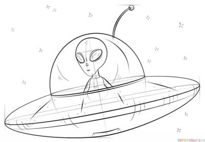 Alien Spaceship, Cosmic Vessel, Interstellar Explorer, Extraterrestrial Craft, UFO Encounter Drawing