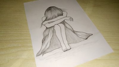 Alone Girl, Empowerment, Solitude, Independence, Reflection Drawing