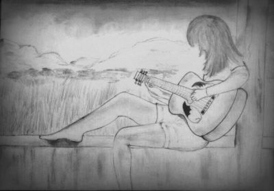 Alone Girl, Empowerment, Solitude, Independence, Reflection Drawing