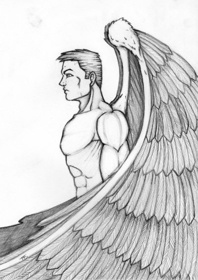 Angel Man, Enchanting Presence, Magical Being, Joyful Spirit, Uplifting Energy Drawing