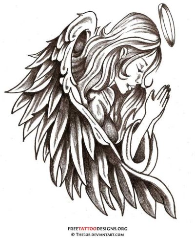 Angel Tattoo, Celestial Design, Guardian Symbol, Ethereal Ink, Divine Art Drawing