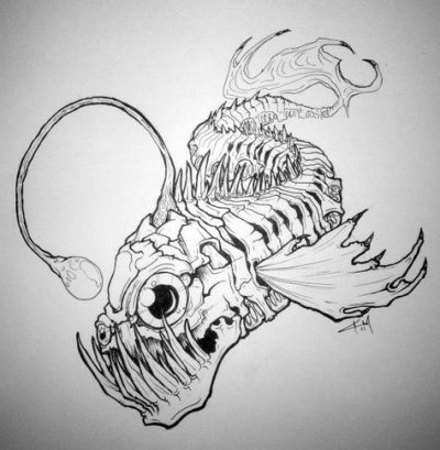 Anglerfish, Camouflage, Predatory, Deep-Sea, Bioluminescence Drawing