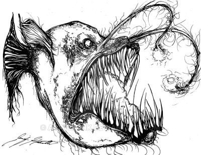 Anglerfish, Deep-Sea, Adaptation, Predator, Bioluminescence Drawing