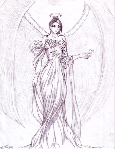 Anime Angel, Fantasy Heroine, Celestial Guardian, Divine Protector, Ethereal Spirit Drawing