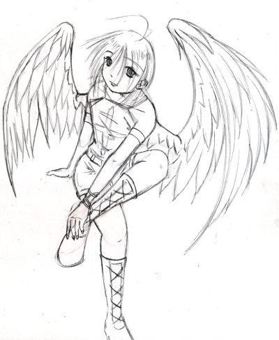 Anime Angel, Fantasy Heroine, Celestial Guardian, Divine Protector, Ethereal Spirit Drawing