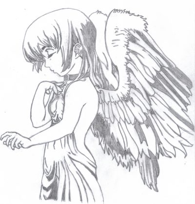 Anime Angel, Fantasy Heroine, Celestial Guardian, Divine Protector, Ethereal Spirit Drawing