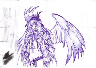 Anime Angel, Fantasy Heroine, Celestial Guardian, Divine Protector, Ethereal Spirit Drawing