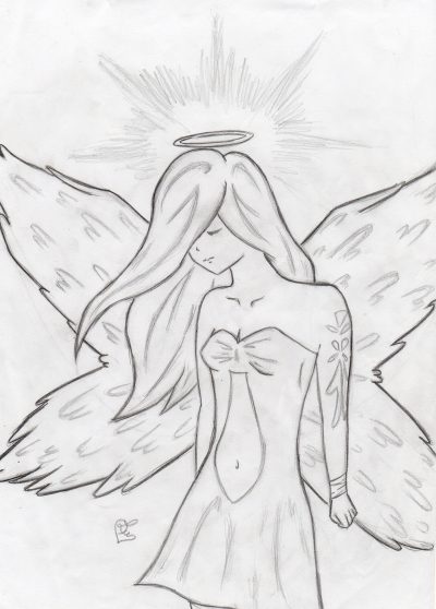 Anime Angel, Fantasy Heroine, Celestial Guardian, Divine Protector, Ethereal Spirit Drawing