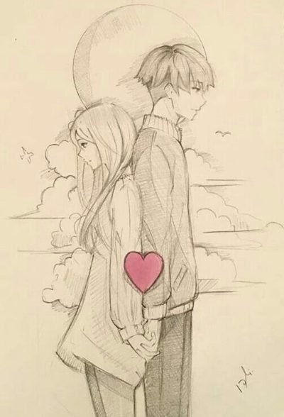 Anime Couple, Dynamic Pair, Romantic Duo, Animated Lovers, Heartfelt Connection Drawing