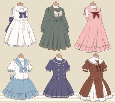 Anime Dress, Cosplay Outfit, Kawaii Apparel, Manga Fashion, Otaku Style Drawing