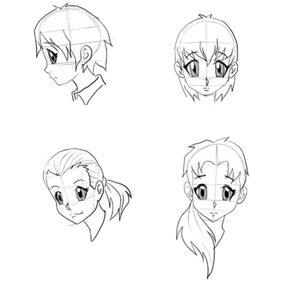 Anime Face, Kawaii Style, Stylized Portrait, Cartoon Expression, Manga Features Drawing