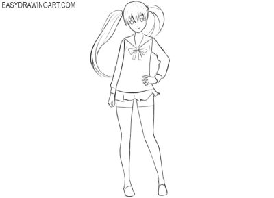 Anime Girl Full Body, Manga Art, Digital Illustration, Fantasy Style, Character Design Drawing