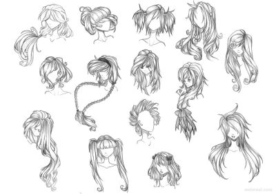 Anime Hair, Vibrant Colors, Spiky Styles, Exaggerated Lengths, Gravity-Defying Drawing