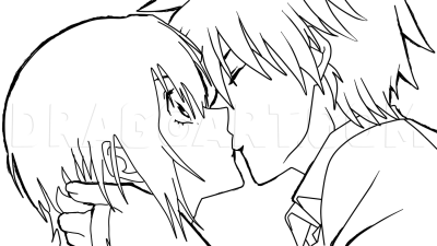 Anime Kiss, Heartfelt Connection, Animated Embrace, Love Scene, Romantic Moment Drawing