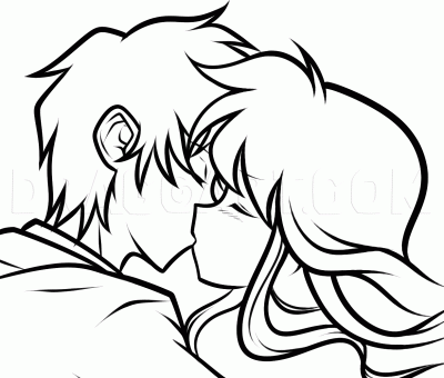 Anime Kiss, Romantic Moment, Heartfelt Connection, Whimsical Scene, Emotional Bond Drawing