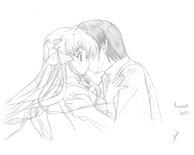 Anime Kiss, Heartfelt Connection, Animated Embrace, Love Scene, Romantic Moment Drawing