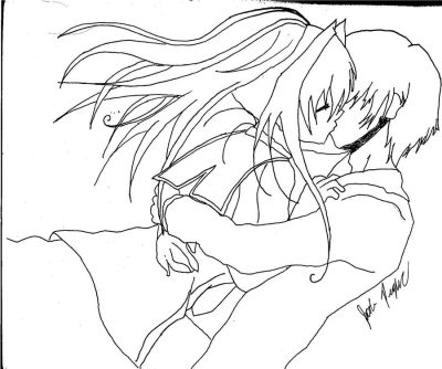 Anime Kiss, Romantic Moment, Heartfelt Connection, Whimsical Scene, Emotional Bond Drawing