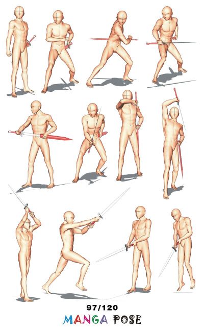 Action Pose, Bold Movement, Energetic Position, Dynamic Stance, Striking Posture Drawing