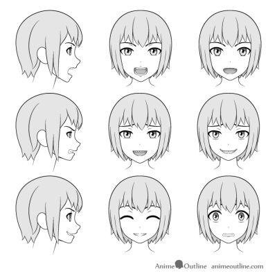 Anime Face, Kawaii Style, Stylized Portrait, Cartoon Expression, Manga Features Drawing