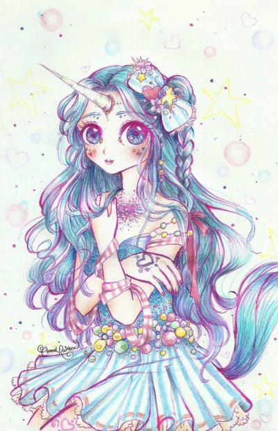 Anime Unicorn, Fantasy Art, Magical Creature, Colorful Design, Whimsical Style Drawing